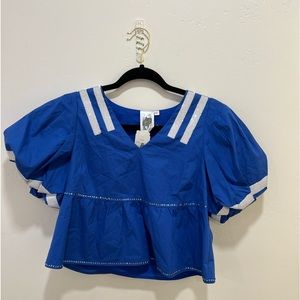 QUEEN OF SPARKLES - ROYAL BLUE & WHITE QOS JERSEY PEPLUM TOP